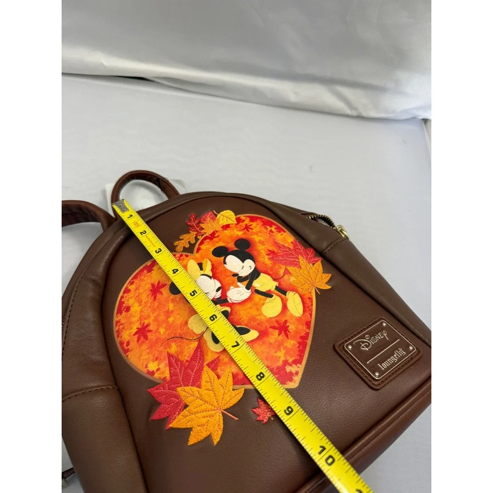 Disney Loungefly Mickey Minnie Mouse Fall Leaves Mini Backpack Brown Collectible